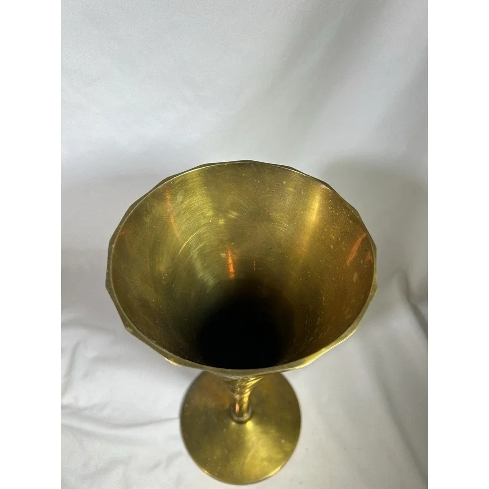 Vintage Large Twisted Vase Spiral Brass Ribbed Wine Goblet Cup 11.5